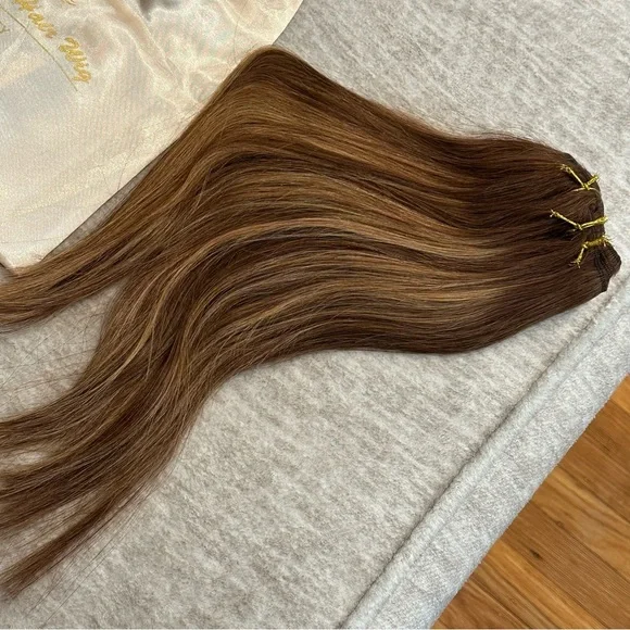 14” Chocolate Brown to Caramel Blonde 4/27 Clip In Human Hair Extensions 120g ME - Picture 11 of 13